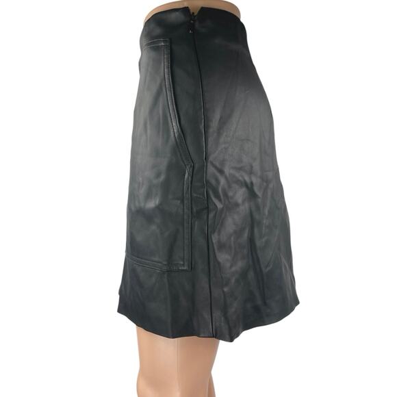 H&M Women's Black Faux Leather Vegan High Waisted Straight Pencil Mini Skirt 10 - Picture 2 of 5